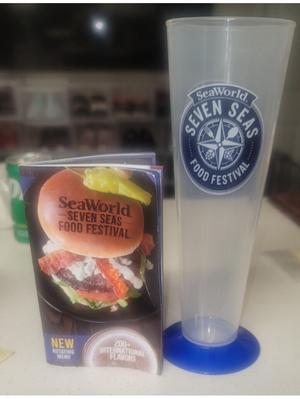 SEAWORLD "SEVEN SEAS FOOD FESTIVAL" COMMEMORATIVE PILSNER CUP & MENU SOUVENIRS